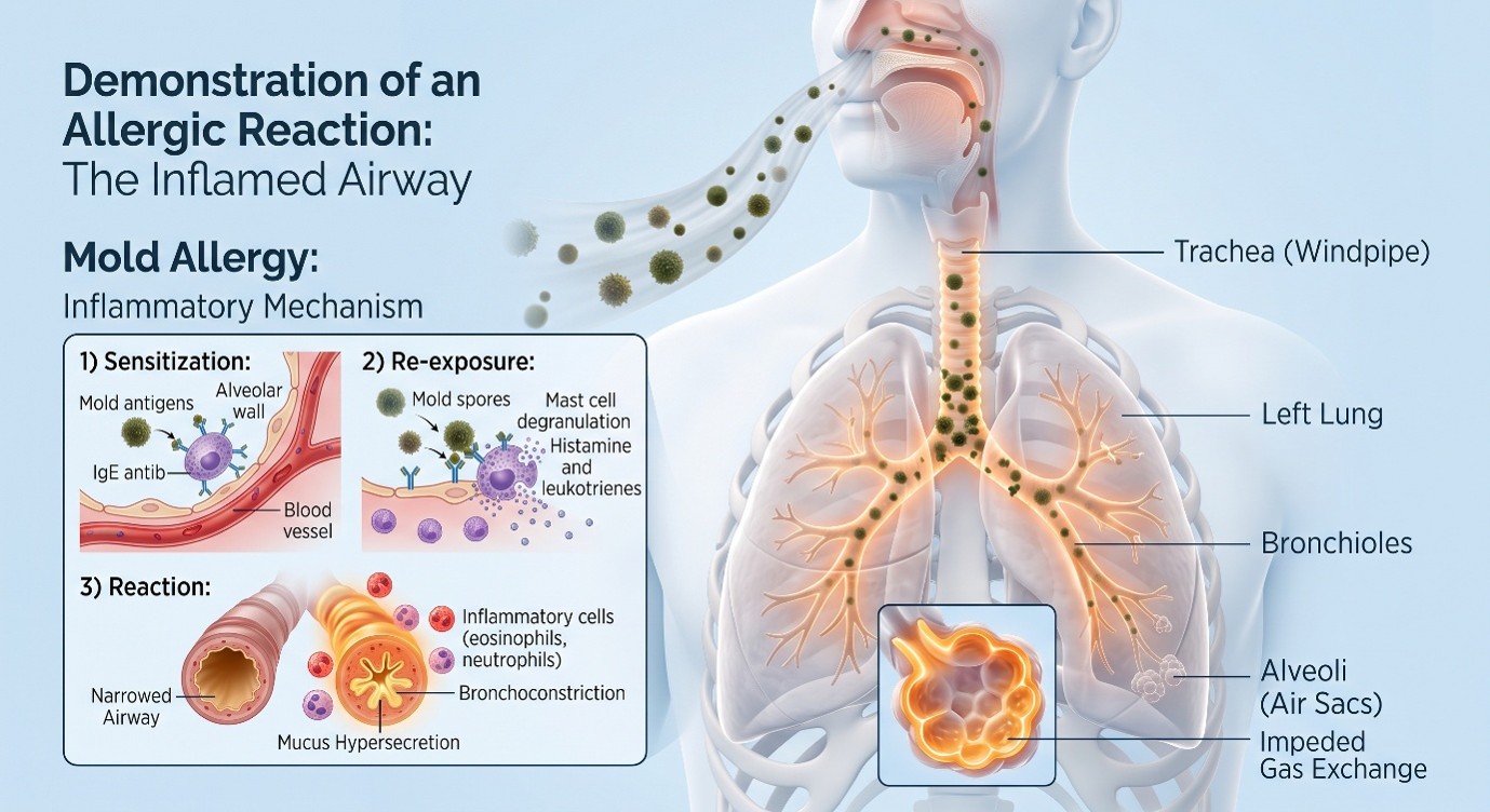 Spores impacting human lungs